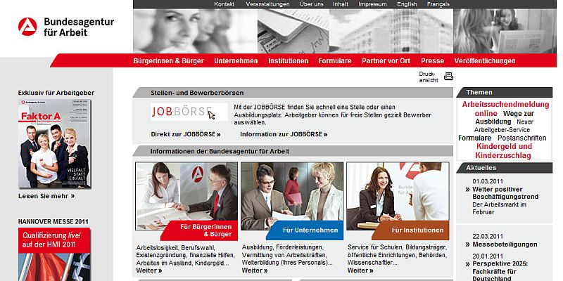 Screenshot Agentur für Arbeit